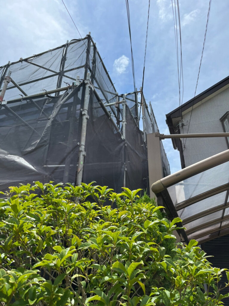 泉佐野市下瓦屋 一戸建て住宅の塗装用足場組立